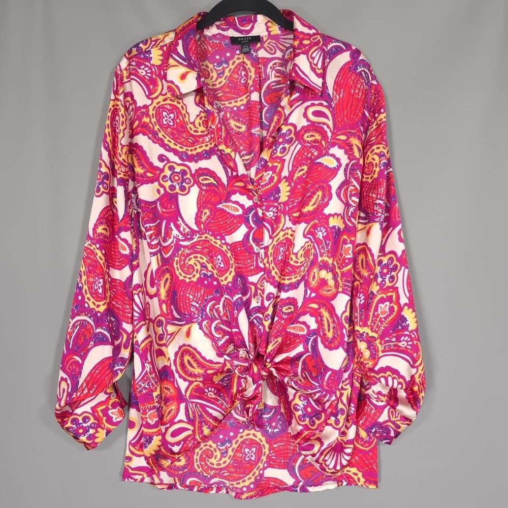 HAVER LONDON Paisley Floral Button Down Size‎ XL/TG Shirt LS 2 Ways Untied Tied